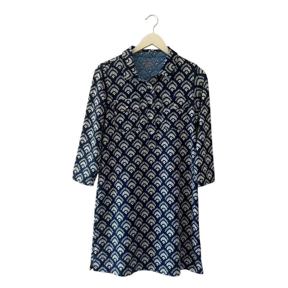 Vineyard Vines Dress Womens Navy White Sankaty Jersey Flip Cuff Shirt SZ S #2526
